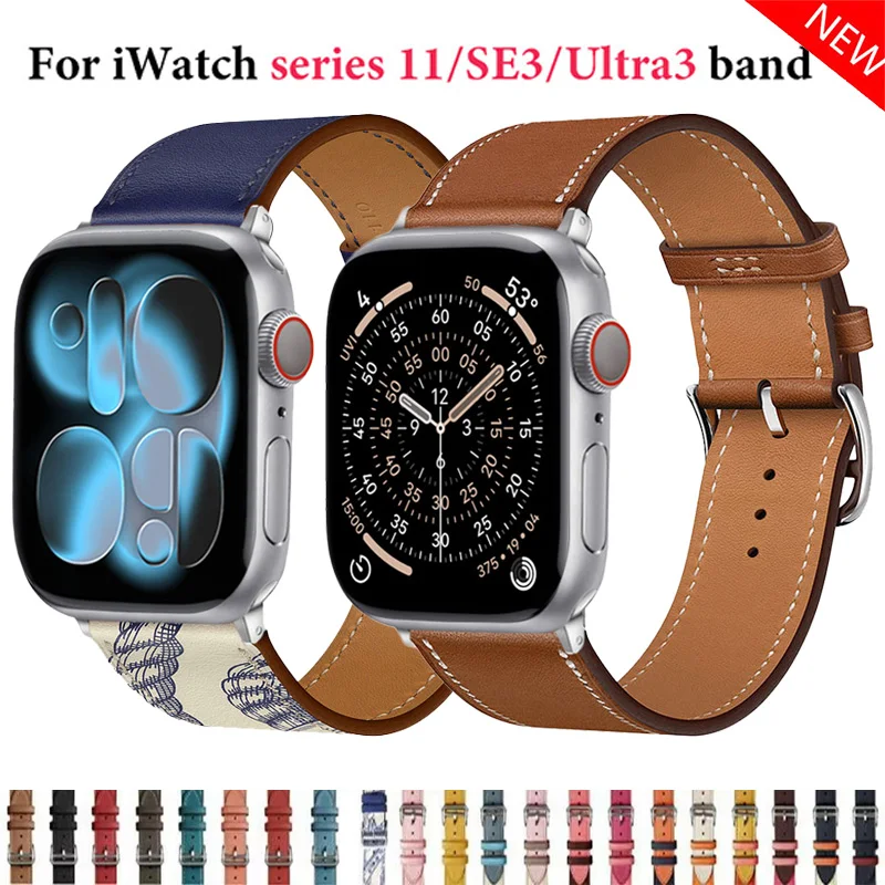Leather Strap For Apple watch band 45mm 44mm 49mm 42mm 41mm 40mm Single correa bracelet iWatch series12 11 10 9 8 SE3 ultra 4 3