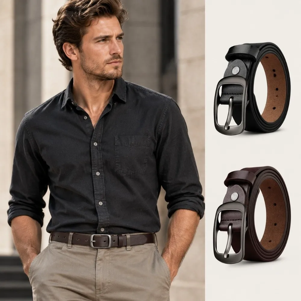 Alloy Pin Buckle Genuine Leather Belt Split Cowhide Leather Classic Cowhide Leather Belt Adjustable Versatile Pin Buckle Belt
