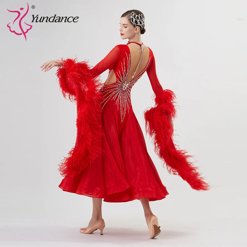 B-22211 New Women Modern Dance Rhinestone Color Diversity Dress Ballroom National Standard Waltz Competition Performance