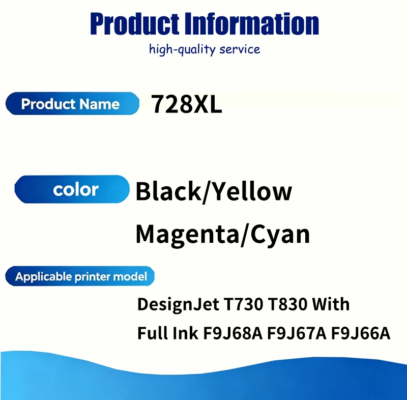 1PCS 300ML For HP728XL HP728 728XL 728 XL Compatible Ink Cartridge For HP DesignJet T730 T830 With Full Ink F9J68A F9J67A F9J66A