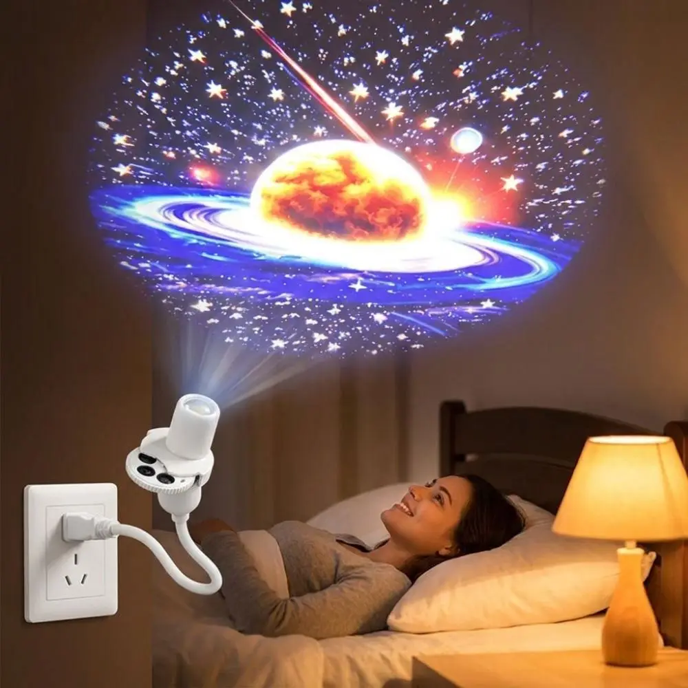 360 Degree Rotating Star Projector Light USB Powered Flexible Neck Galaxy LED Projector Interchangeable Slides Night Light Room