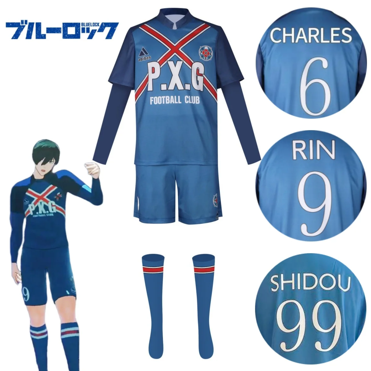 Anime Cerradura Azul # 9 Rin Itoshi camiseta de fútbol Charles disfraces de Cosplay P.X.G camisetas deportivas Shidou Ryuusei conjunto de uniforme de fútbol