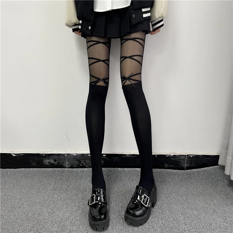 Stockings Women Lingerie Bowknot Straps Lolita Cute Girls Long Tights Socks Black White Sexy lingeries for woman Onlyfans medias