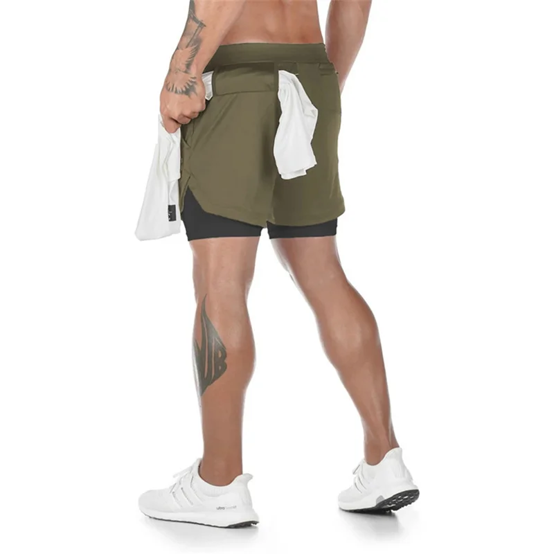 Doppelschichtige Fitness-Shorts für Herren, für Fitness, Fitnessstudio, Training, 2-in-1-Sport-Shorts, schnell trocknend, Workout, Joggen, Doppeldeck, Sommer – Detail 8