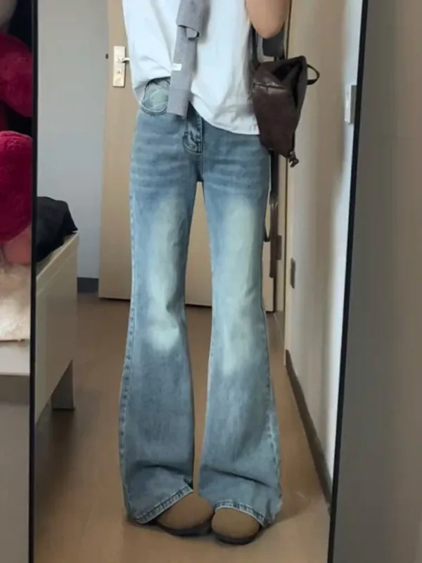 

Джинсы-клеш с высокой талией для женщин, ретро-стиль, облегающие, из денима, повседневные, комфортные, в пол, с эффектом утончения фигуры