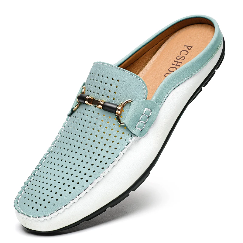 

Breathable Half Shoes For Men Leather Slippers Trendy Loafers Backless Slip-ons Italian Designer Mocasines Hombre Mocassin Homme