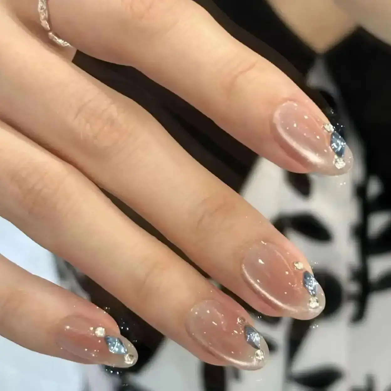 10 قطعة كريستال عارية القط العين اضغط على الأظافر بريق الماس الأظافر وهمية الحلو لطيف Bowknot مسمار الفن لامعة قصيرة اللوز الأظافر كاذبة