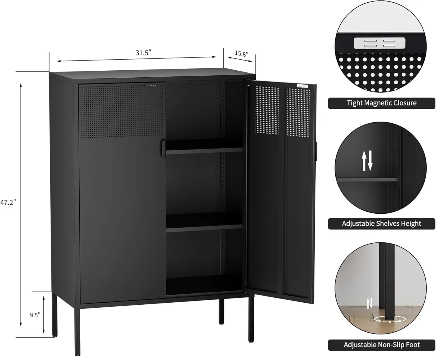 Черный металлический 3-х уровневый шкаф для хранения с полками, стальной шкафчик для дома, офиса, кухни, кафе-бара