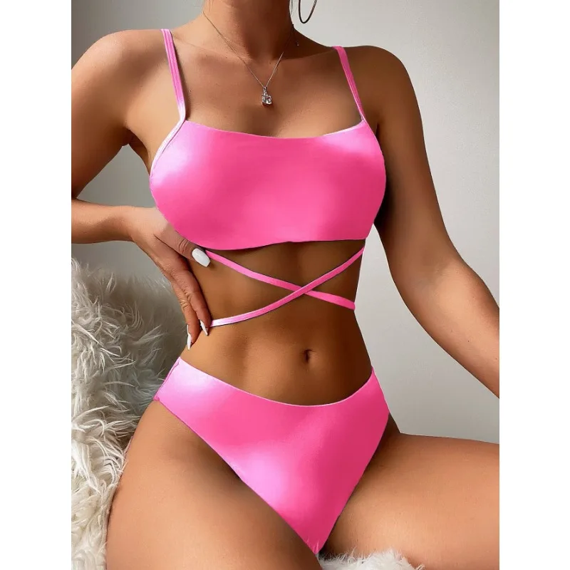 2024 New Women\'s Tie Dyed Split Bikini Sexy Hip Lifting Mesh Gradient Beach Three Piece Set Cross Swimwear Girl