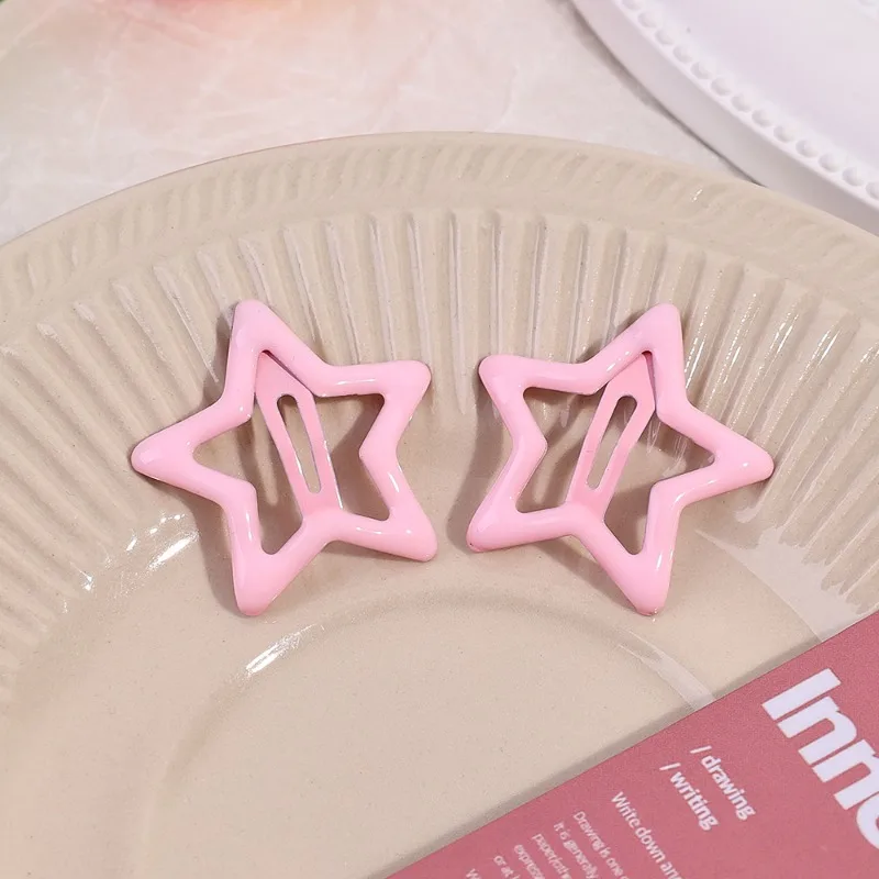 2/10PCS Y2k Pink Pentagram Star Bobby Pin Hair Clip Women Sweet Cool Cute Aesthetics Hairside Harajuku Girls Trend Headwear