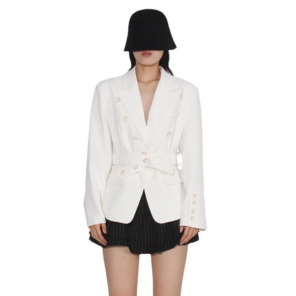 

Elegant Women's Jacket High-End Small Suit Fashion Lapel Lace-Up Silhouette Waist New Style