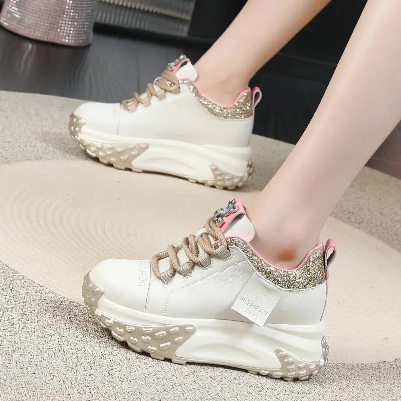 New Women 's Wedge 7CM Platform Sneakers Women 's Casual Shoes Sneakers Thick Bottom Lace Up Platform Flat Footwear Size 34-40