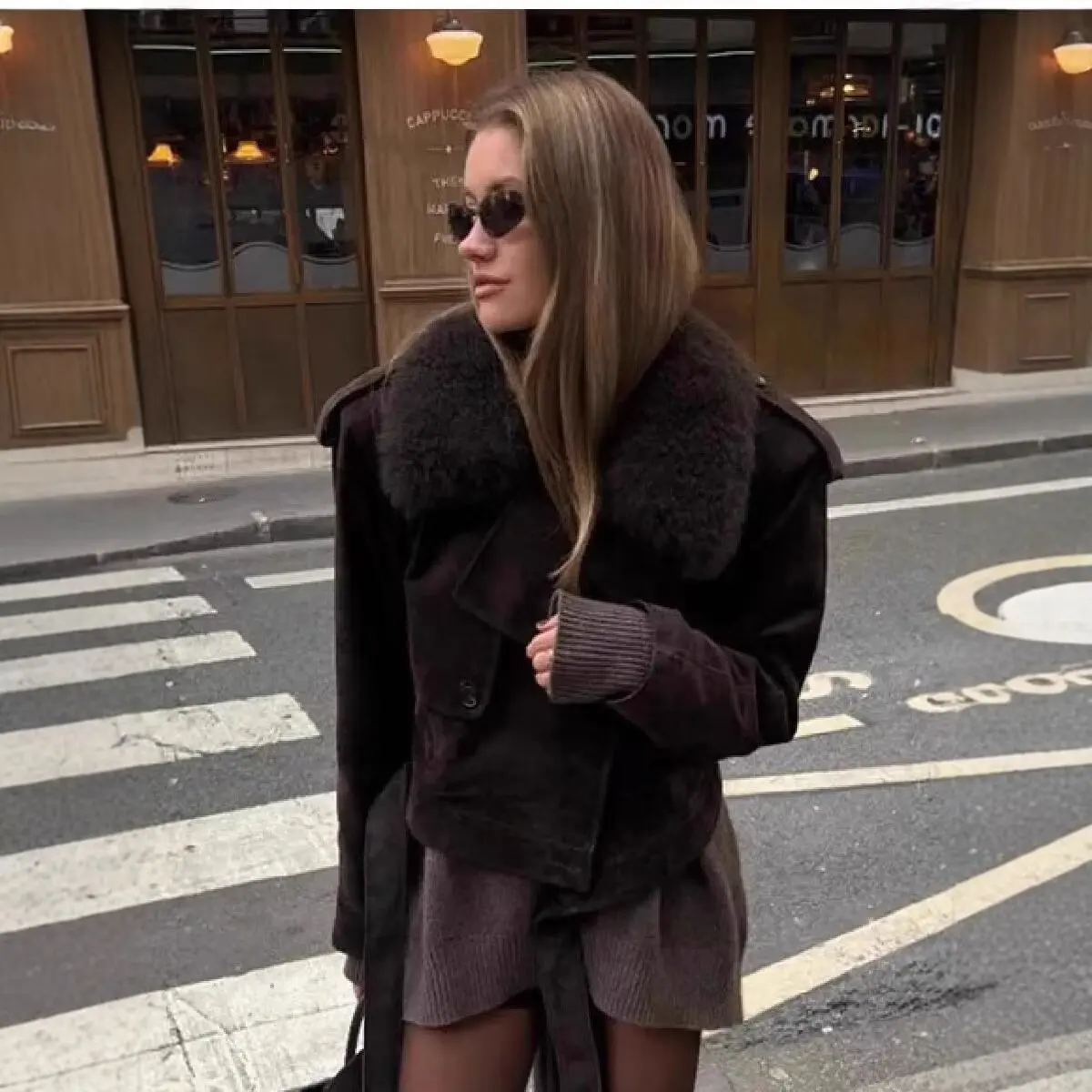 

2025 Autumn And Winter New Street Style Fur Collar Suede Short Women Jacket Overcoat