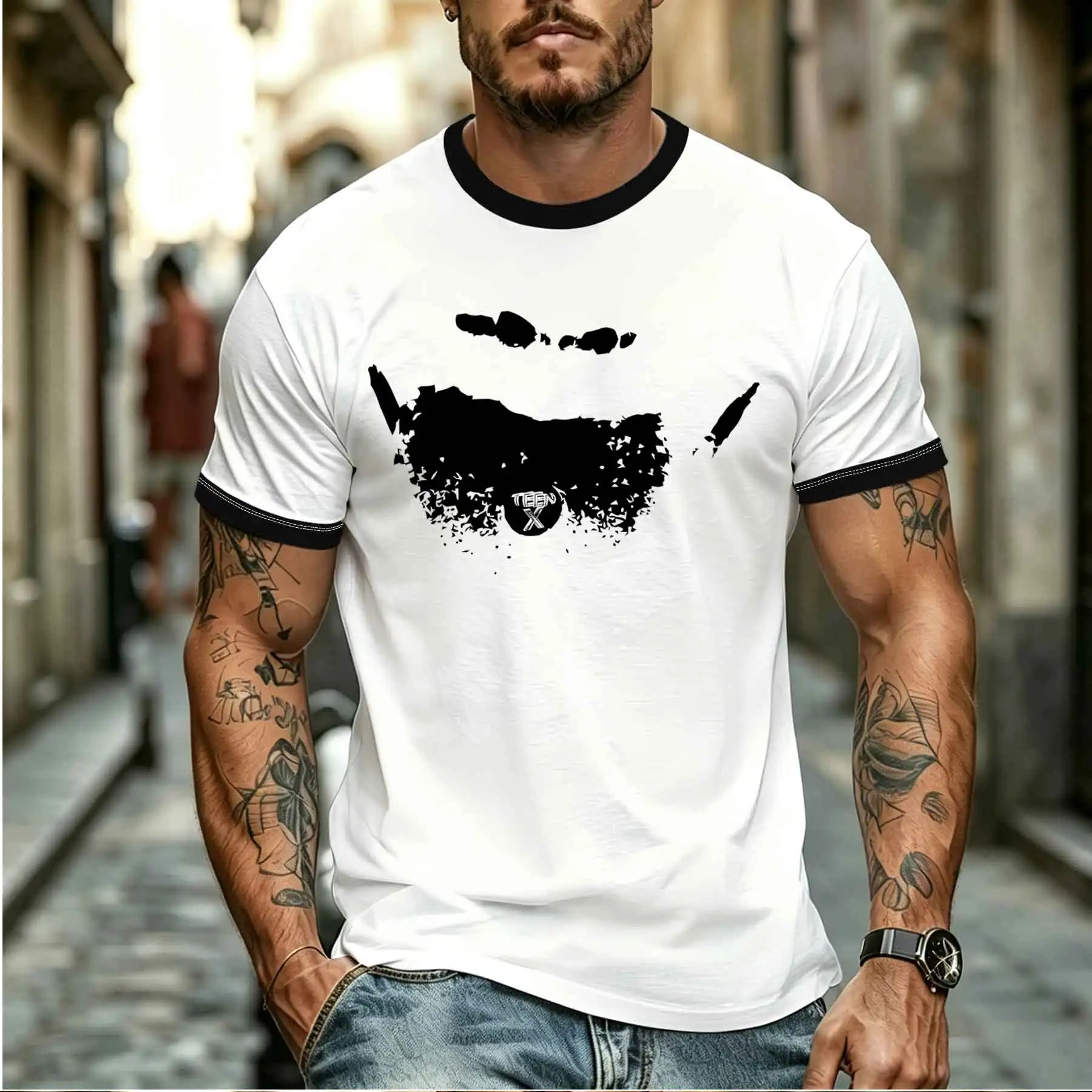 2026 new model Tee Stylish Comfortable Men's TEEN X Blast Print T-Shirt Trendy Street Style Loose Fit Crew Neck Casual Short Sle