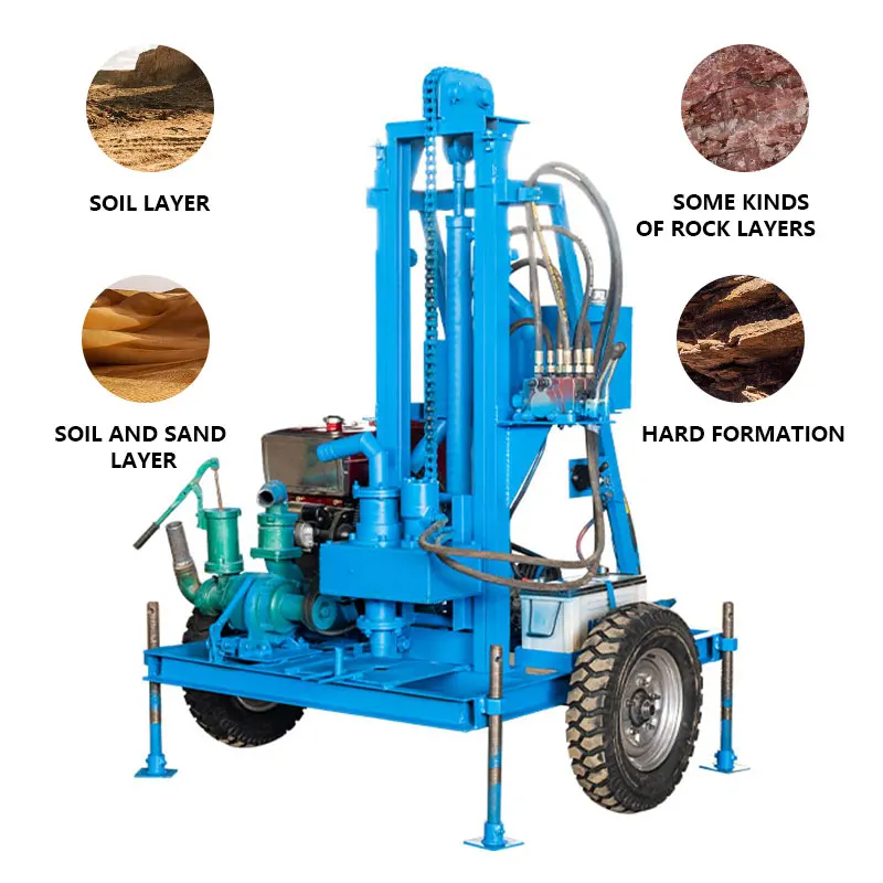 4KW Underground Machine Equipment Small Water Well Drill Rig For Sale Water Well Portable 300 Meter Bore Hole Bohole Ground