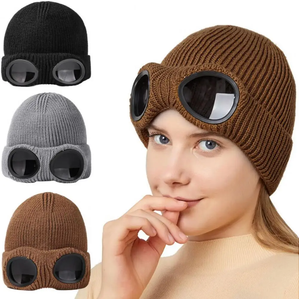 Elastic Knitted Hat Winter Beanie Headwear Soft Warm Windproof Hat with Glasses Unisex Bomber Style for Ear Anti slip