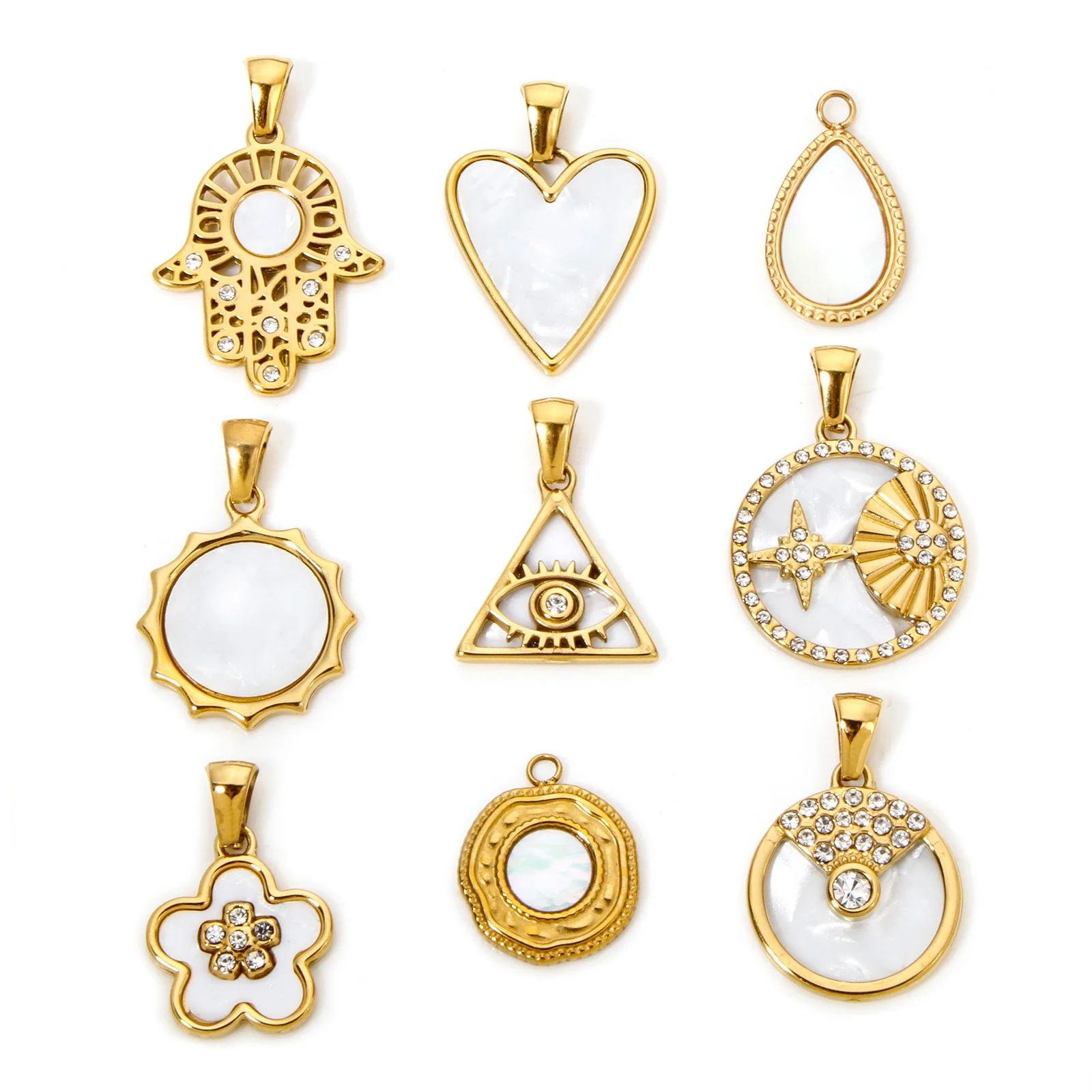 1 Piece 304 Stainless Steel & Natural Shell Charms Gold Plated Sun Star Flower Pendants For DIY Necklace Jewelry Making