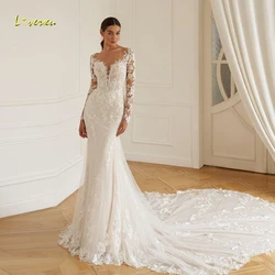 Loverxu Mermaid Graceful Wedding Dresses 2024 Scalloped Long Sleeve Vestido De Novia Lace Appliques Chapel Train Robe De Mariee