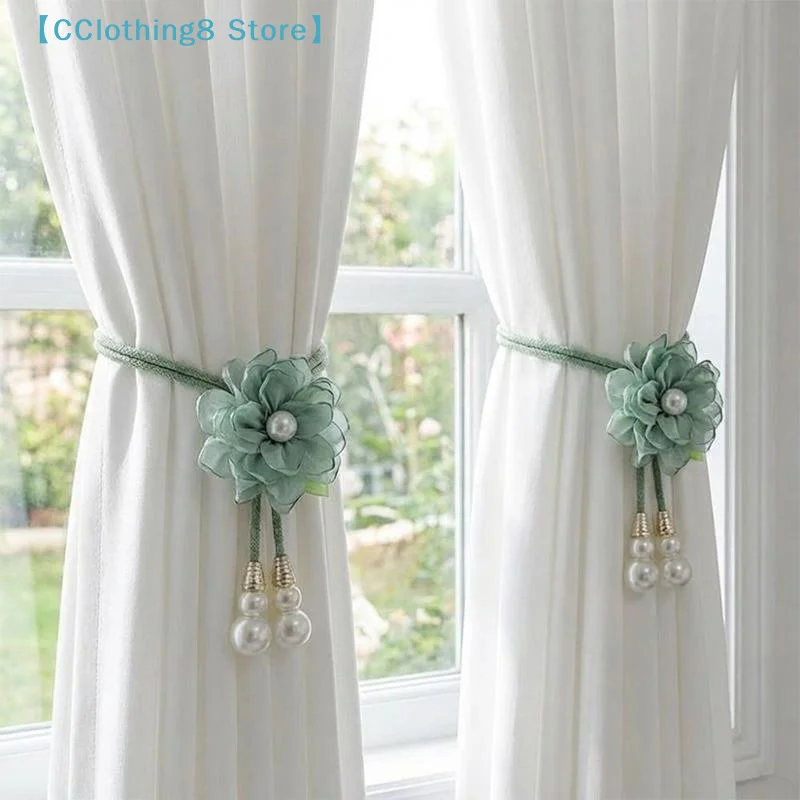 Adjustable Camellia Curtain Tieback Beautifully Punch-free Pearl Curtain Buckle Elegant Curtains Tie Rope Living Room【AliS8】