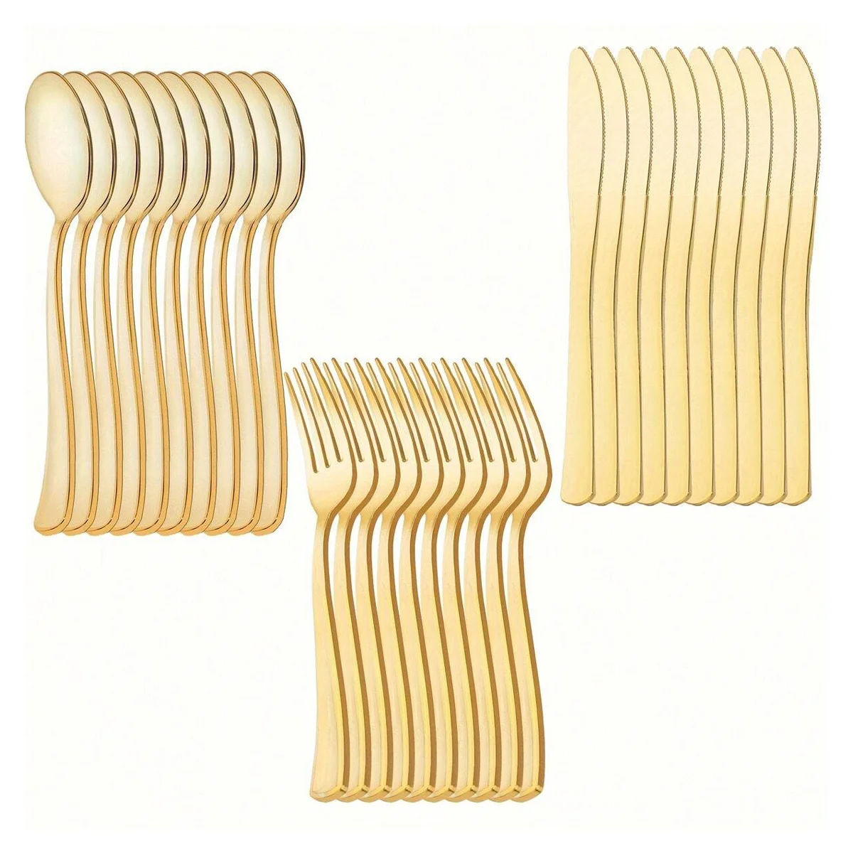 30PCS golden plastic tableware set includes 10 gold forks 10 spoons 10 wedding  knives and washable party plastic tableware