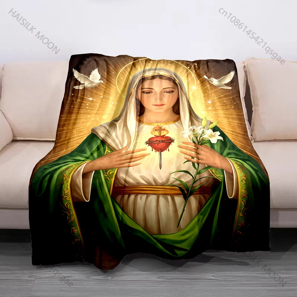 

Sacred Heart Virgin Mary Doves Halo Print Believer Pray blanket Warm soft flannel material suitable for all seasons luxury gift