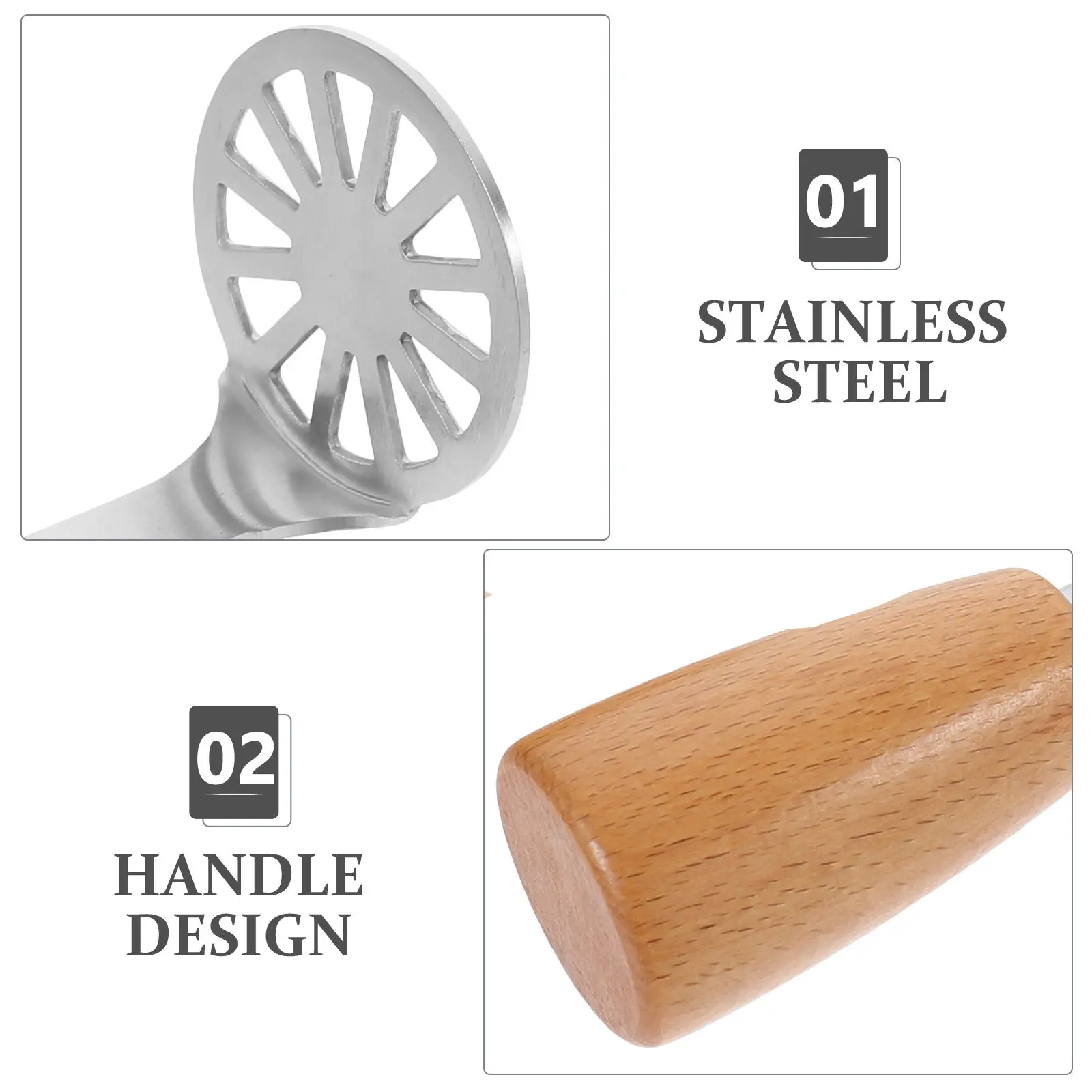 

Набор из 2-х картофелемялок из нержавеющей стали с деревянной ручкой, ручная толкушка для овощей и фруктов, кухонный инструмент для приготовления детского питания, для домашнего использования