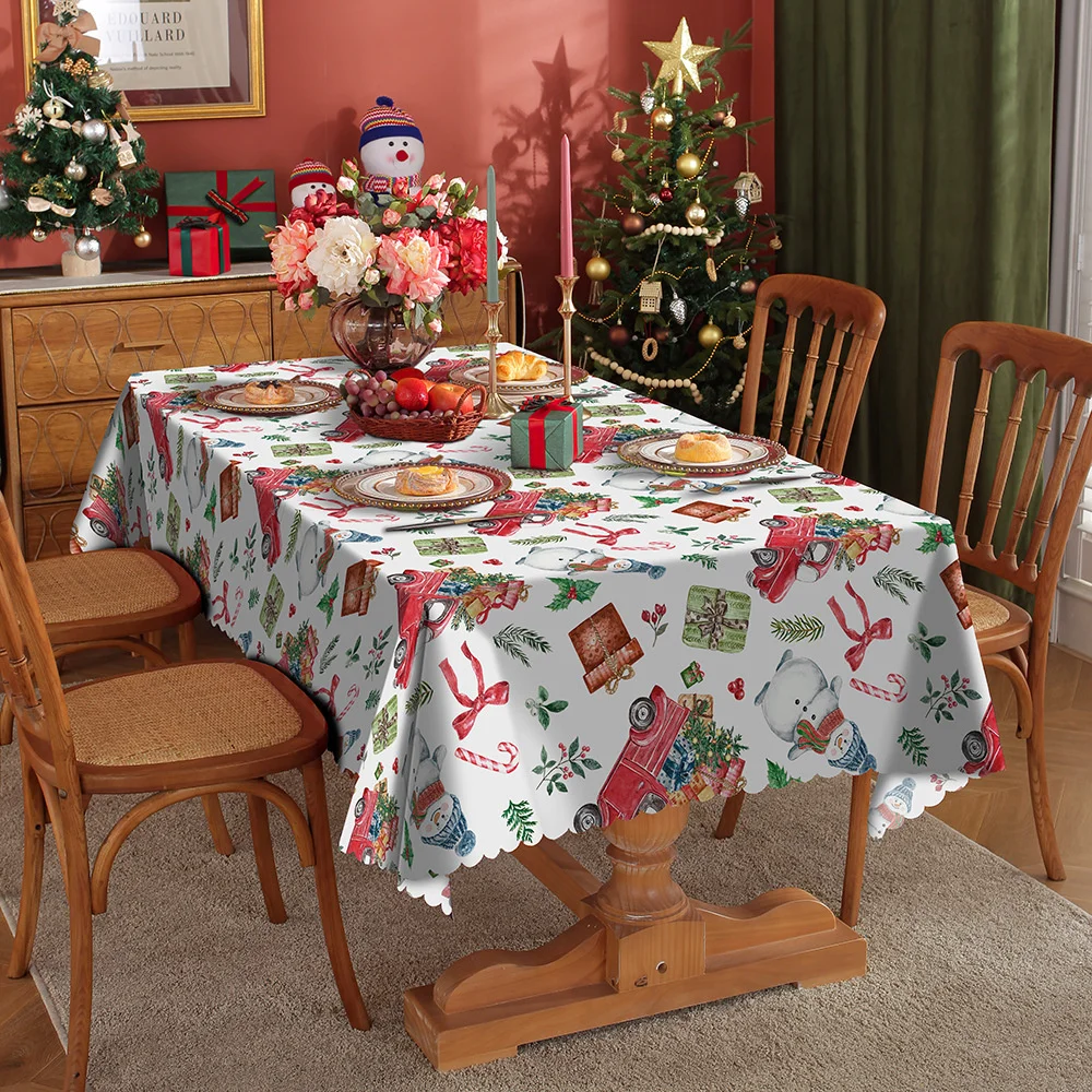 Christmas bow Table cloth Gold stars Elk table cloth Christmas party table cloth End table tablecloth New Year decorations