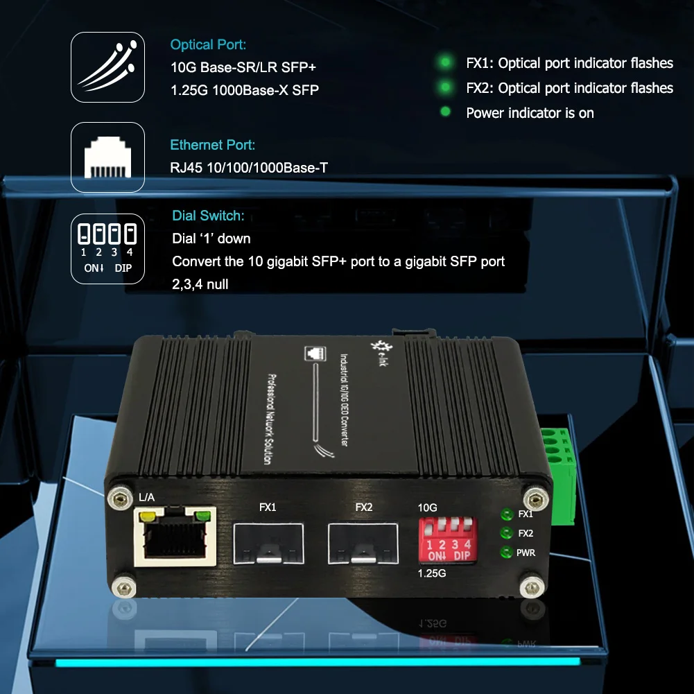 Imagem -05 - Industrial 1g 10g Sfp Mais para Sfp Mais Oeo Conversor 3r Repetidor com 1g Ethernet Media Converter Função Interruptor de Fibra Dip