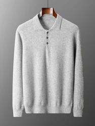 Luxury Men Cashmere Sweater 100% Merino Wool Buttoned Pullover Autumn Winter Knitwear Male Casual Warm Jumper Tops