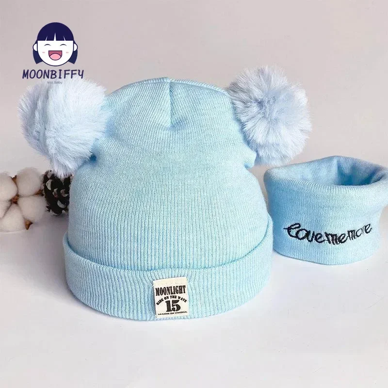 New 2Pcs Baby Hat Scarf Set Bear Cat Winter Spring Autumn Warm Knit Baby Cap Bonnet Kids Hat Boy Girl Cap Boys Girl Beanie