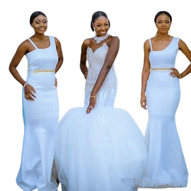 Customized Gorgeous High Neck Rhinestones Beaded Wedding Dresses Mermaid Tulle Court Train Africa Backless Wedding Bridal Gown