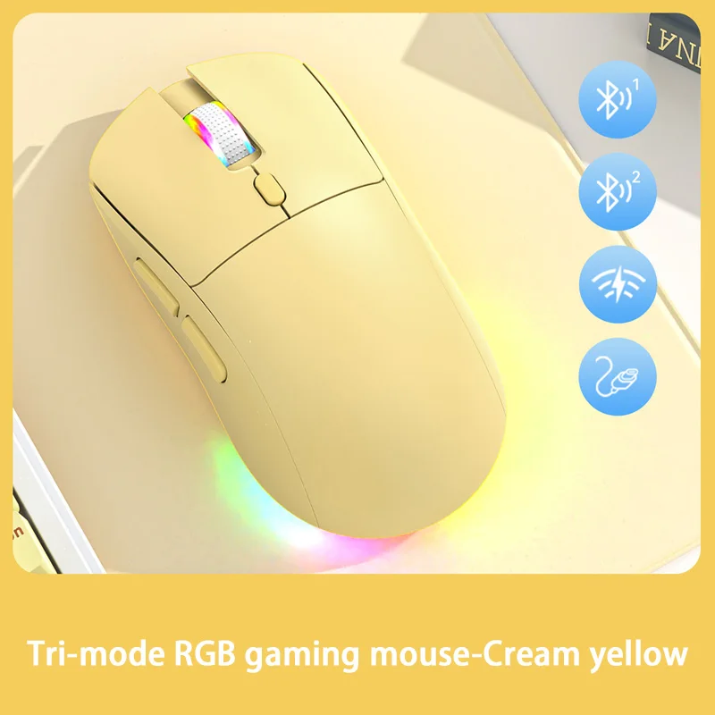 

Bluetooth/2.4G/Wired 3Mode Wireless Mouse RGB lighting effect Rechargeable Long Battery Life Mute Office Gaming Mouse 4800DPI