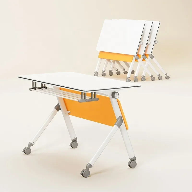 Flip Top Mobile Training Room Folding Conference Table With Modesty and Lockable Wheels for Classrooms Media Centers