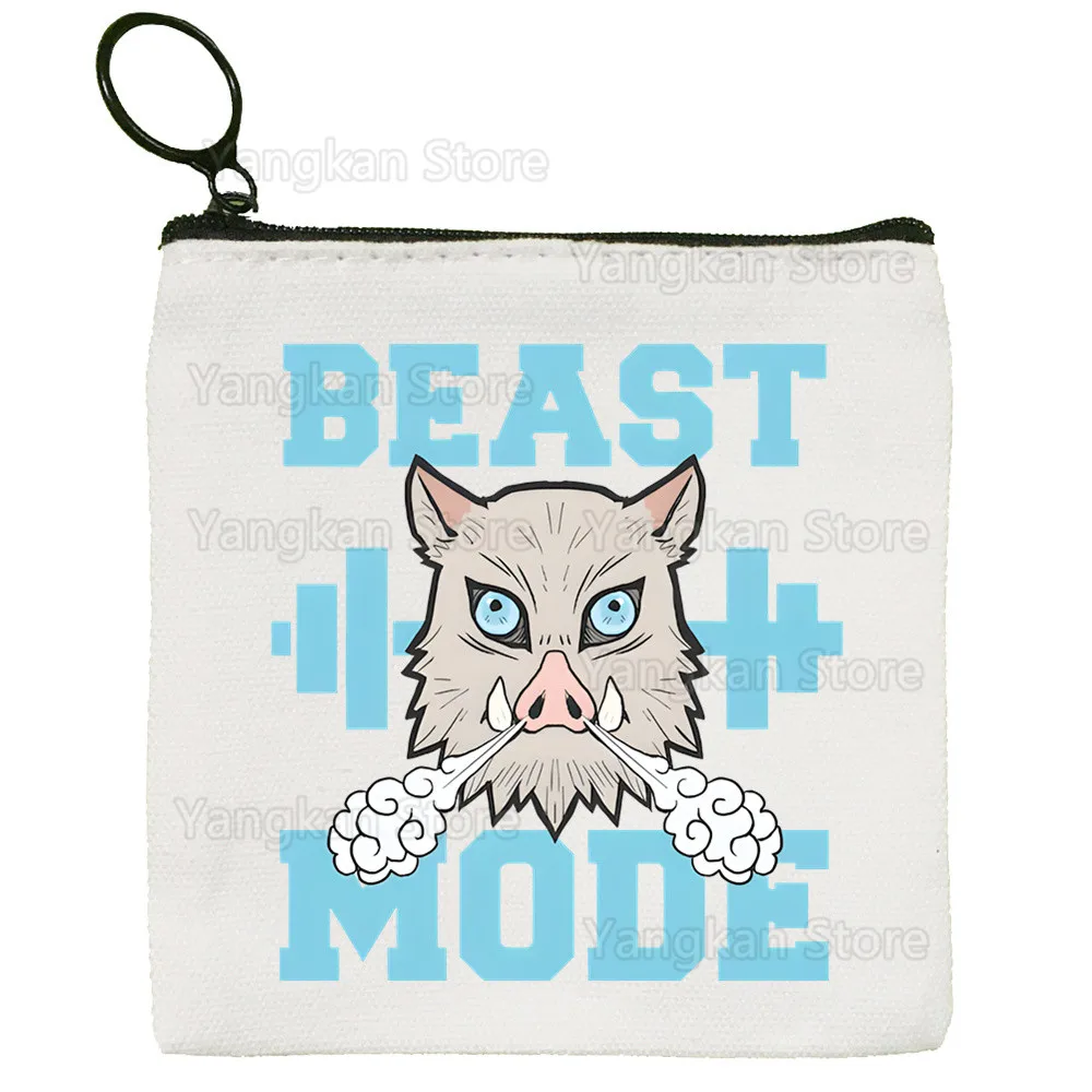 Demon Slayer Inosuke Simpatico mini portamonete in tela Portafoglio per studenti Portamonete con cerniera Portachiavi femminile a mano