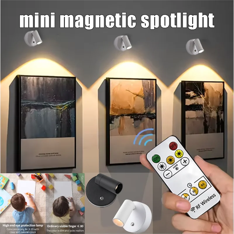 Mini Magnetic Spotlight Wall Light 3 Modes Dimmable Mood Lights Wireless Rechargeable Lamp Room Decoration Bedroom Night Lights