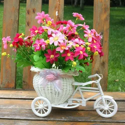 Bicycle Decorative Flower Basket Newest Plastic White Tricycle Bike Design Flower Basket Storage Party Decoration Pots