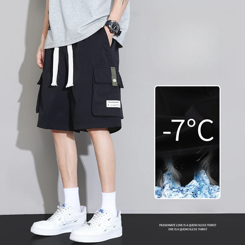 

Men's Multi Pocket Cargo Shorts Thin Drawstring High Street Loose Fit Pants Casual Durable Straight Breathable Bermuda Shorts