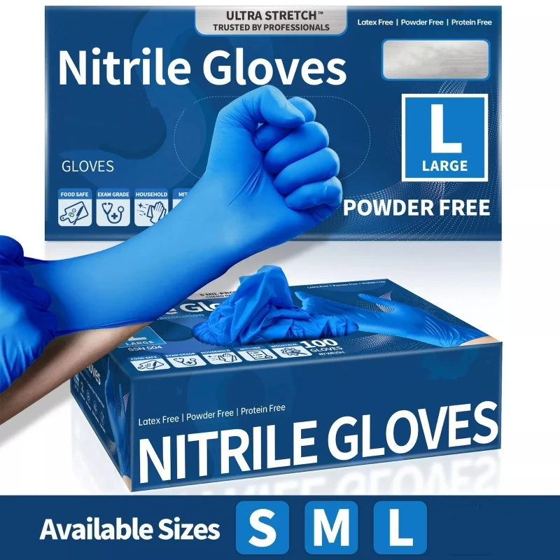 

20/100Count Blue Disposable Nitrile Gloves Powder & Latex Free Safety & Work Gloves Non Sterile Mechanic Auto Protective Gloves