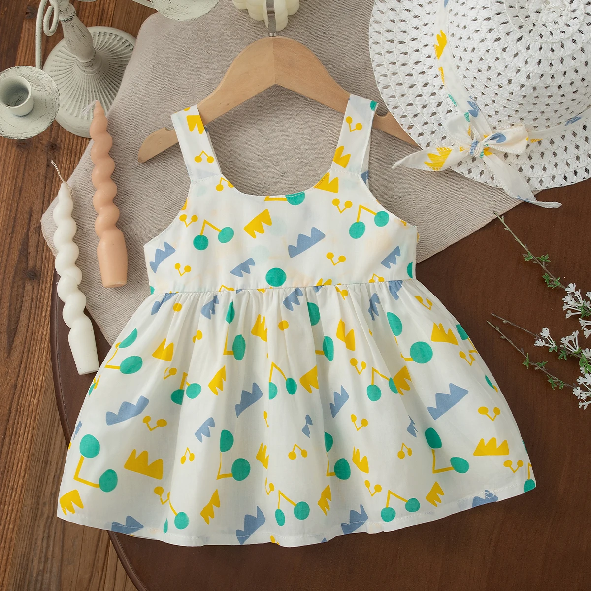 Baby Dresses Summer Cotton Geometric Pattern Wing Suspender Cartoon Girls Dresses Cute Casual Beach Baby Girl Clothing