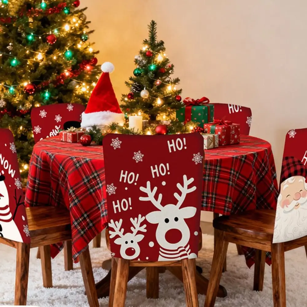 

Removable Christmas Chair Cover Snowmen Santa Claus Xmas Dinner Chair Seat Cover Stretch Cartoon Seat Protector Home Decoration