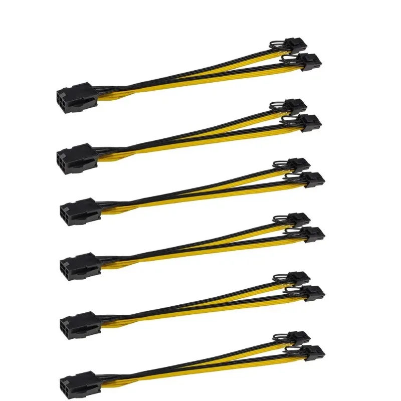 6PCS UL1007 18AWG PCI-E 6pin Female To Dual 8pin(6+2) Y-Splitter F/M Adapter GPU Video Card Power Adapter Cable