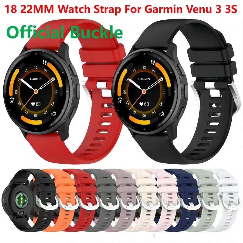 18 22MM Silicone Band Strap For Garmin Venu 3 3S 2 SQ2 Plus Forerunner 265 265S 255 245 645  Vivoactive 4 3 Samrt Watch Bracelet