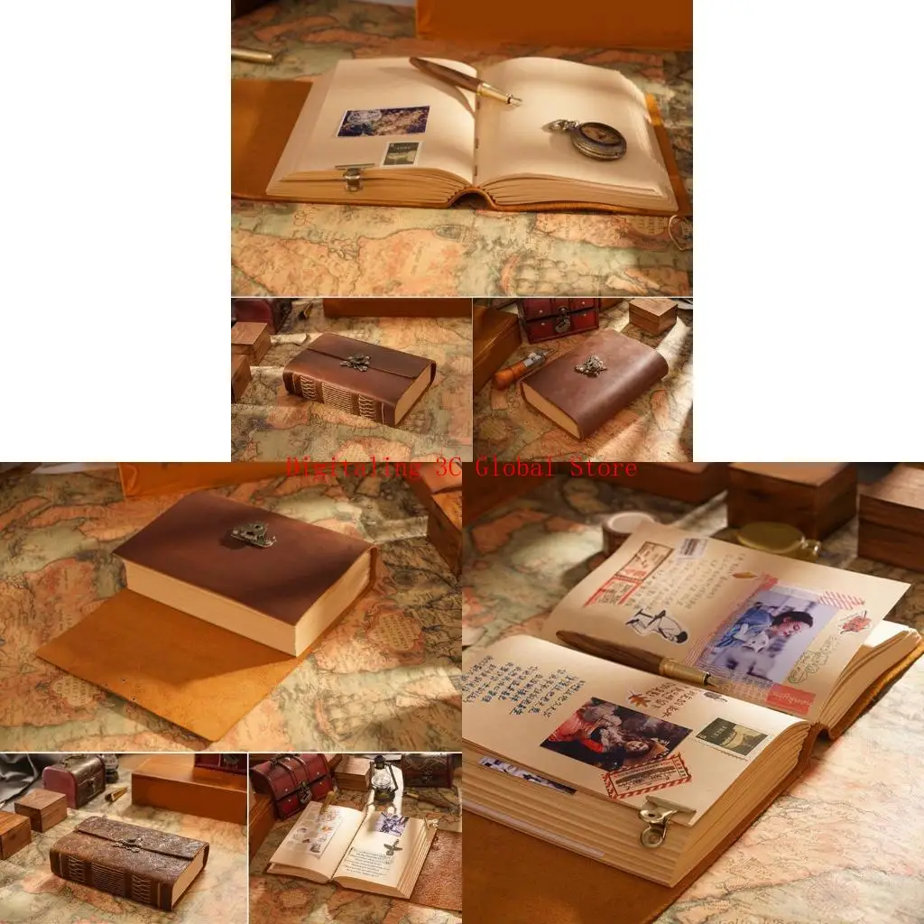 レトロトラベルジャーナルライティングノートブック革製の手作りのスケッチブック