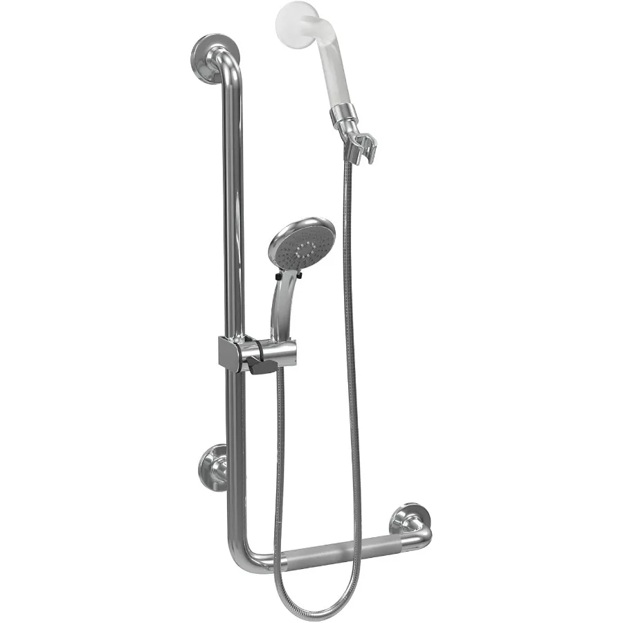 ADA Compliant Ergonomic Slide Bar with Hand Shower for Accessibility in Bathrooms LeftHand Grip Design Polished Stainless Steel