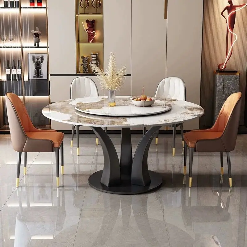 

home Light luxury dining table and chair combination modern simple small apartment living room dinner table turntable round