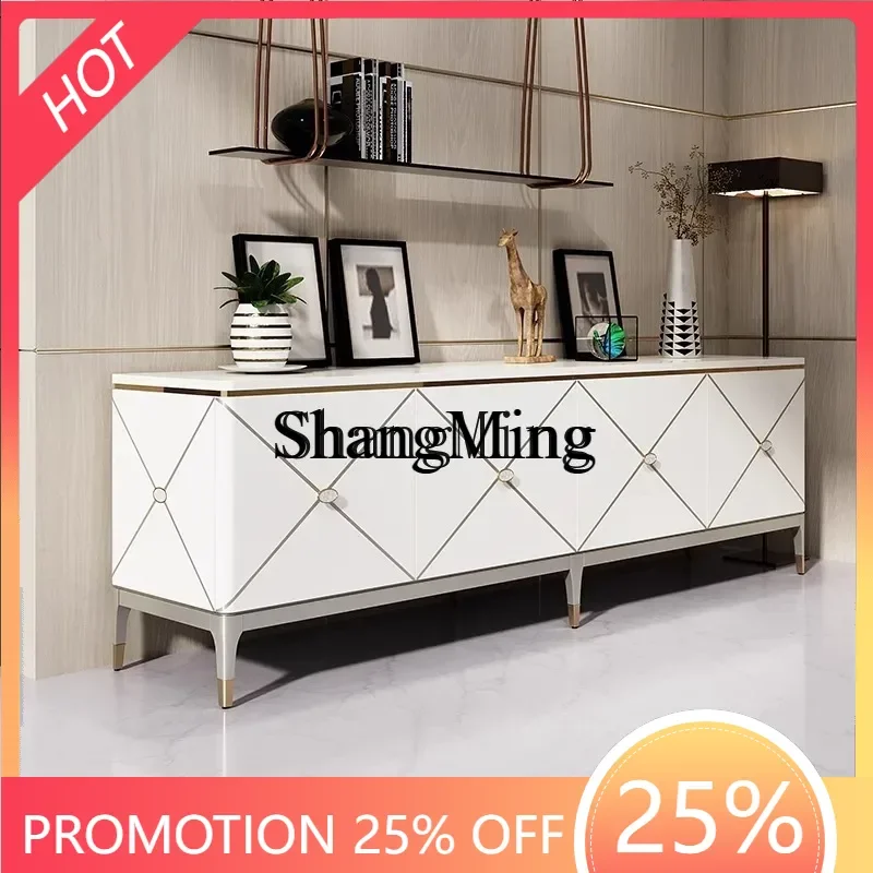 

FG good-looking villa living room storage solid wood floor cabinet light luxury TV cabinet ivory white piano paint