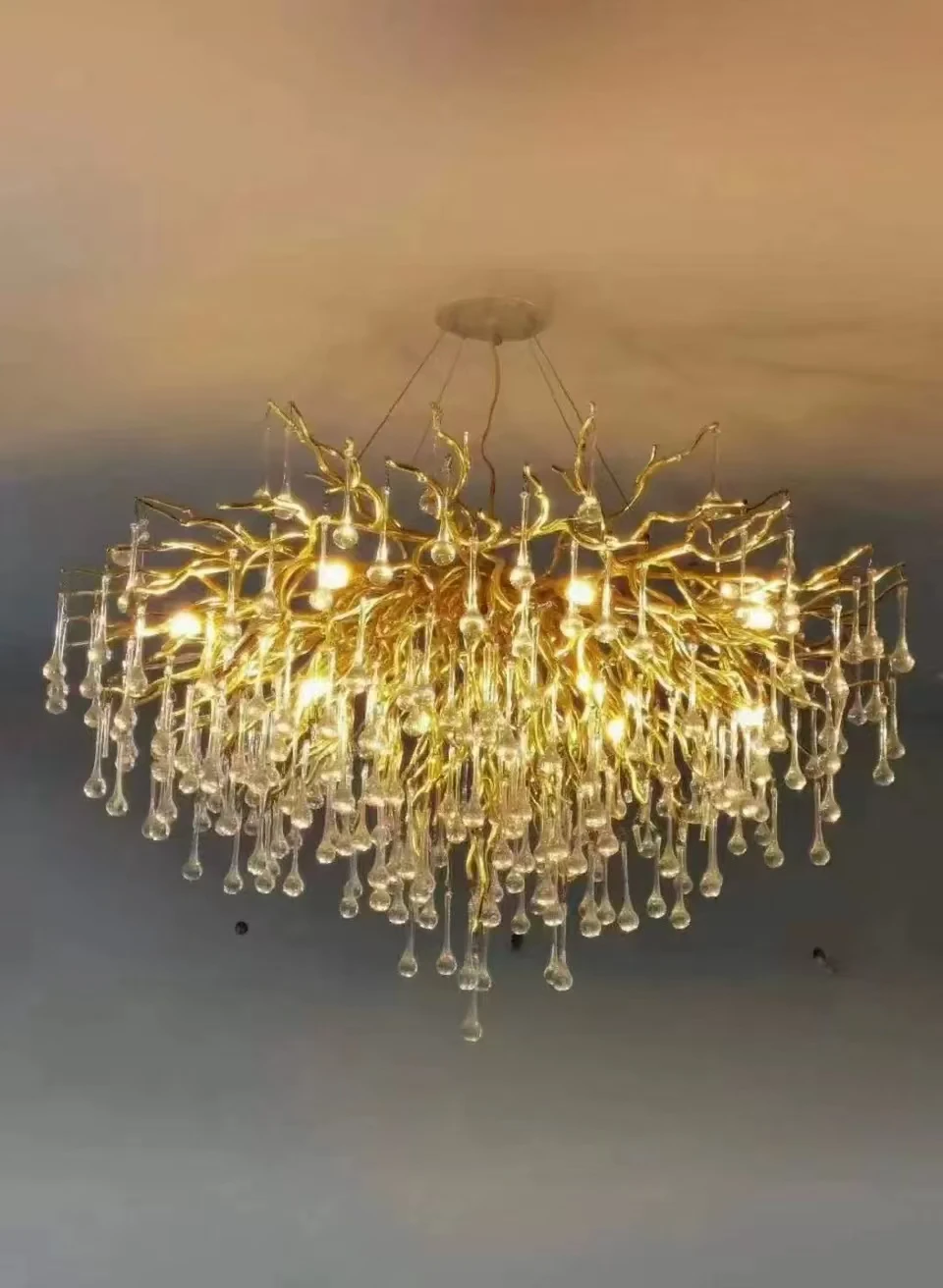 Italian Crystal Chandelier Lighting For Dining Room Rectangular Chandeliers Luxury Golden Tree Branches Ceiling Pendant Light