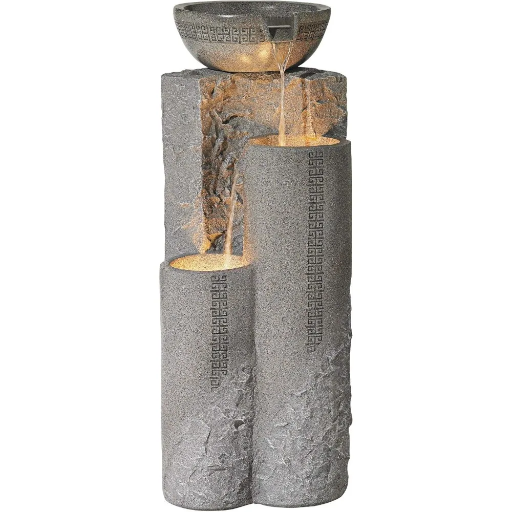 NEW Bowl and Pillar Zen Modern Outdoor Floor Water Fountain 34 1/2