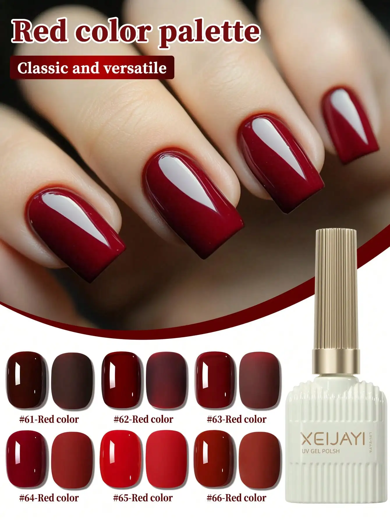 6 stuks 15 ml rode serie gel nagellak set, populaire kleur gel vernis kit, losweken UV/LED gel polish, voor thuis salon nagel