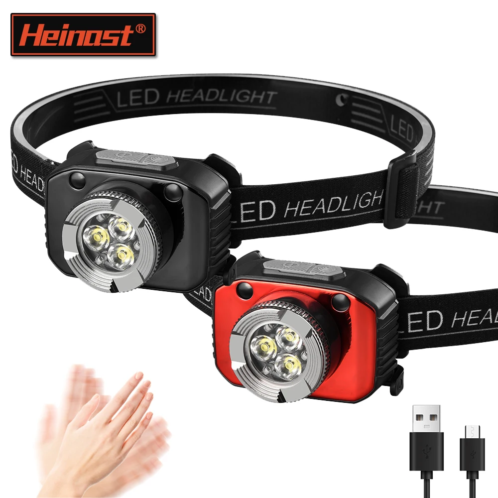 Powerful Strong Light Induction LED Headlamp 2000lm 3LED Flashlight USB Rechargeable 1200mah Battery Headlight Fishing Lantern